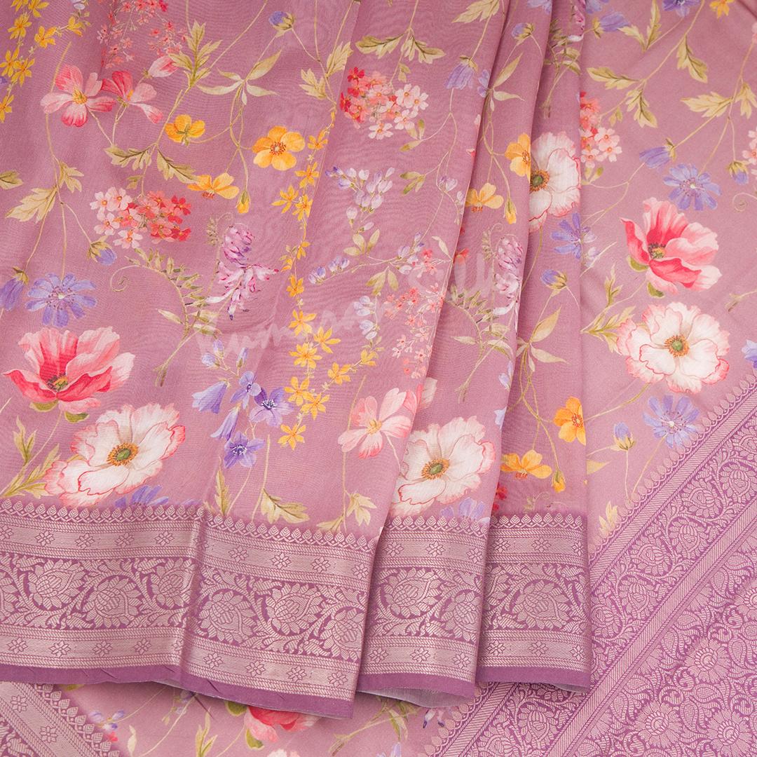 Silk Viscose Purple Floral Printed Saree