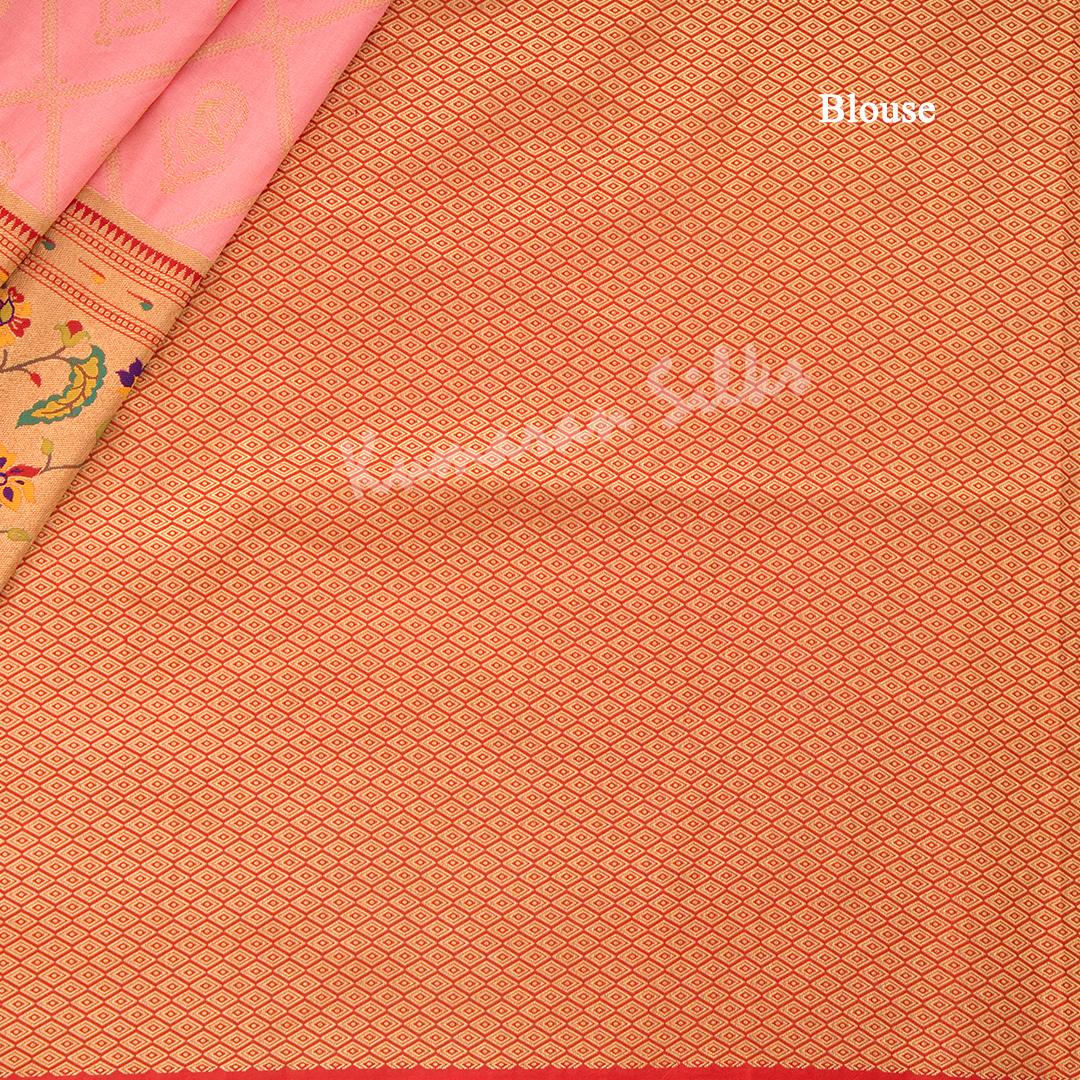 Semi Banaras Dark Peach Zari Worked Saree