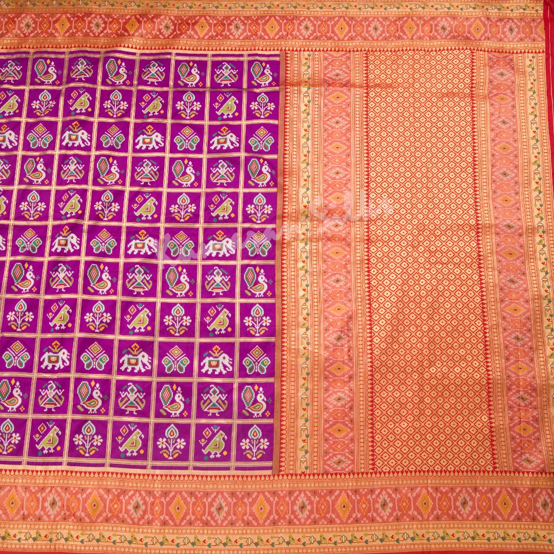 Semi Banaras Purple Ikkat Printed Saree