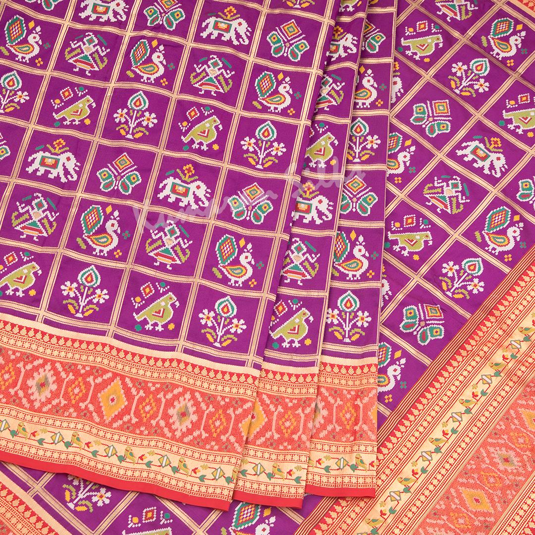 Semi Banaras Purple Ikkat Printed Saree