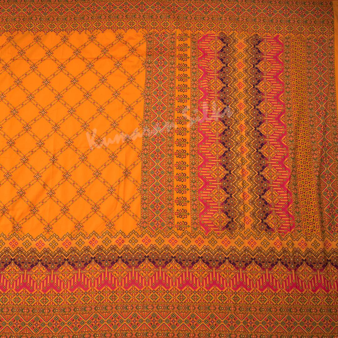 Semi Banaras Mango Yellow Printed Saree