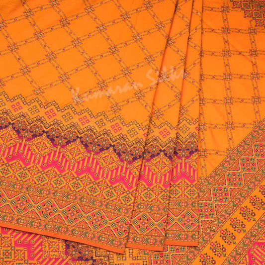 Semi Banaras Mango Yellow Printed Saree