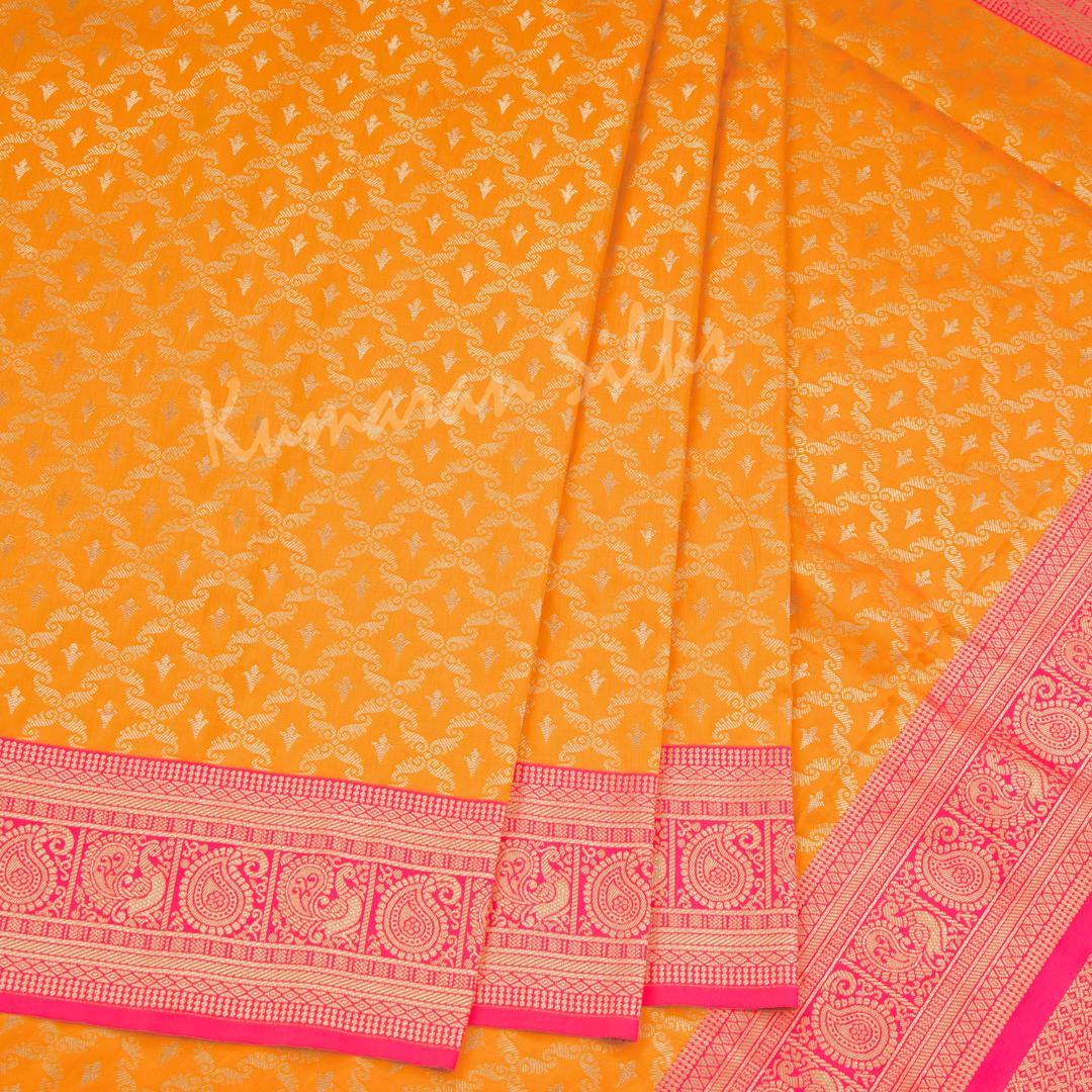 Semi Banaras Mango Yellow Zari Worked Saree