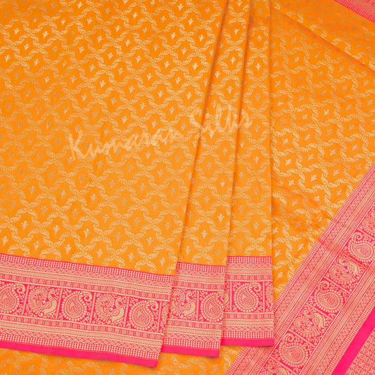 Semi Banaras Mango Yellow Zari Worked Saree