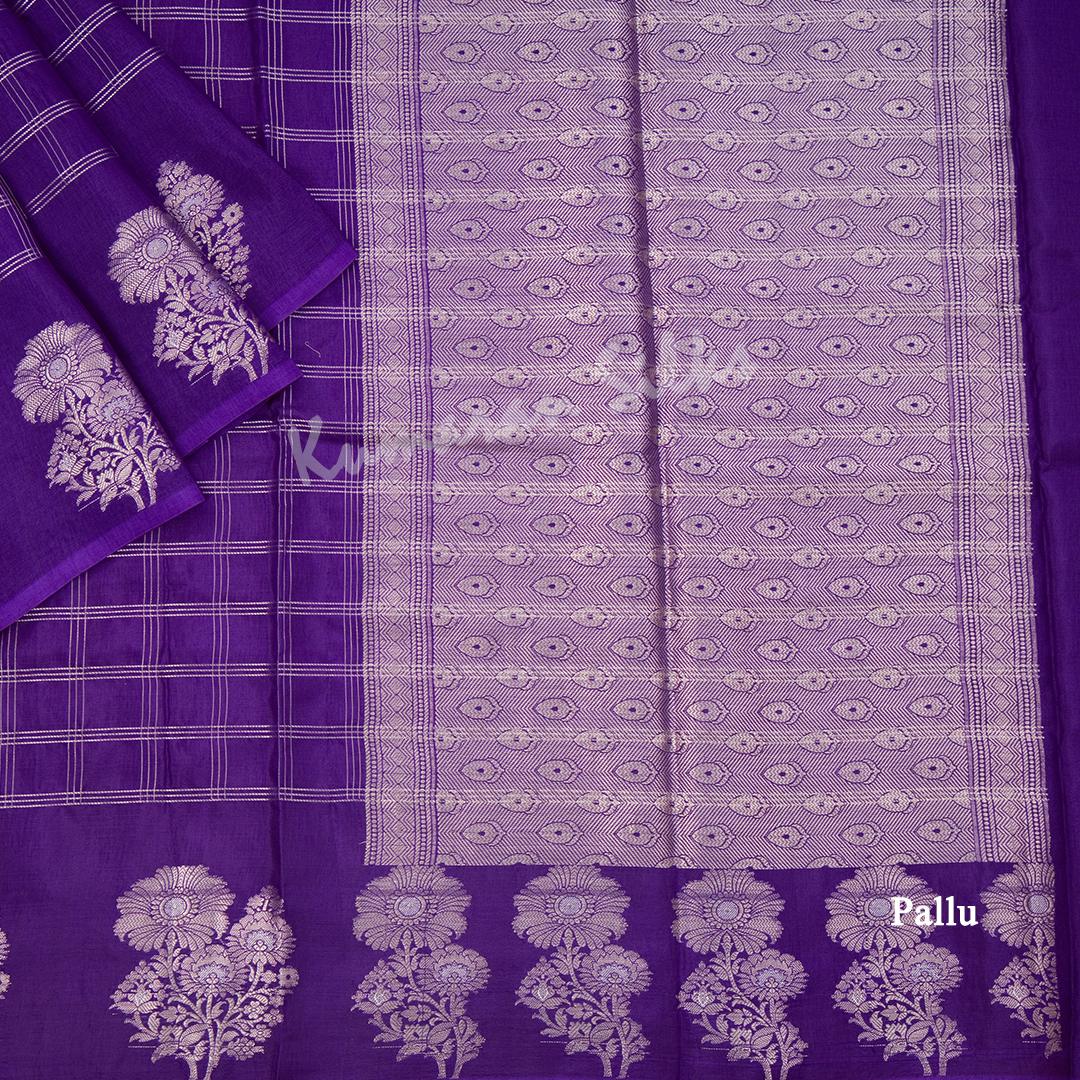 Ranvi Silk Violet Checked Saree