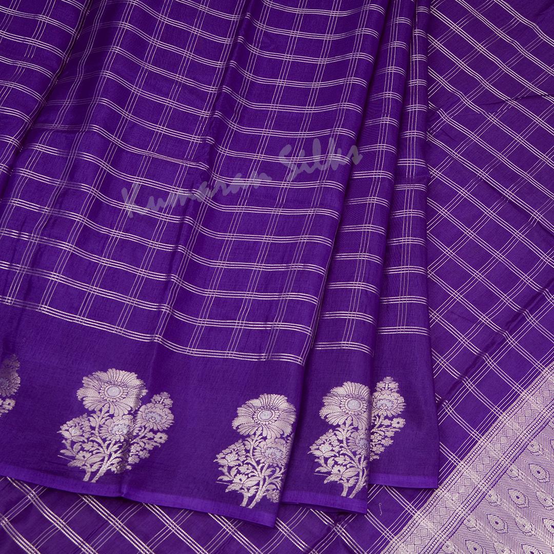 Ranvi Silk Violet Checked Saree