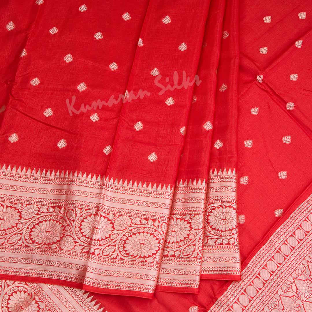 Ranvi Silk Red Saree With Small Buttas