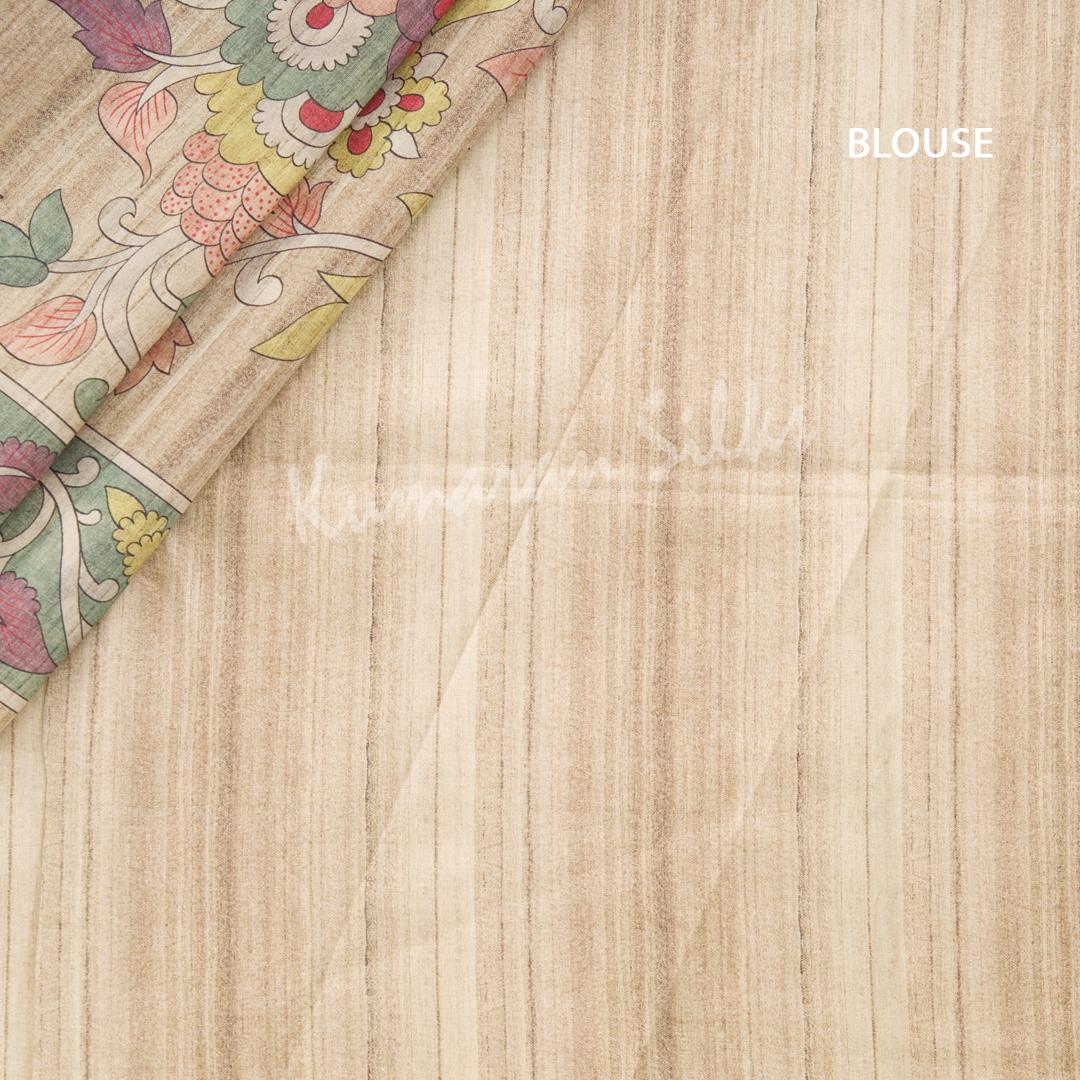 Semi Raw Silk Light Brown Leaf Printed Saree