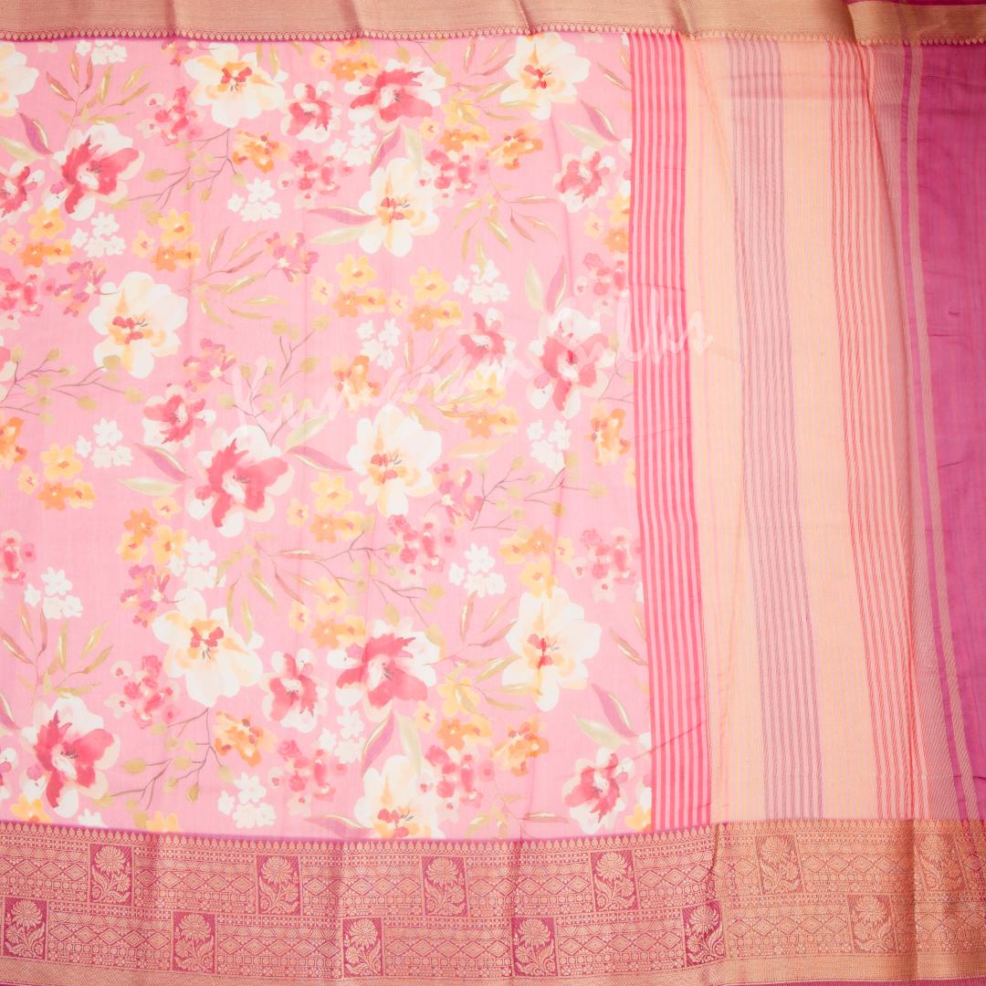 Soft Organza Pink Floral Printed Saree