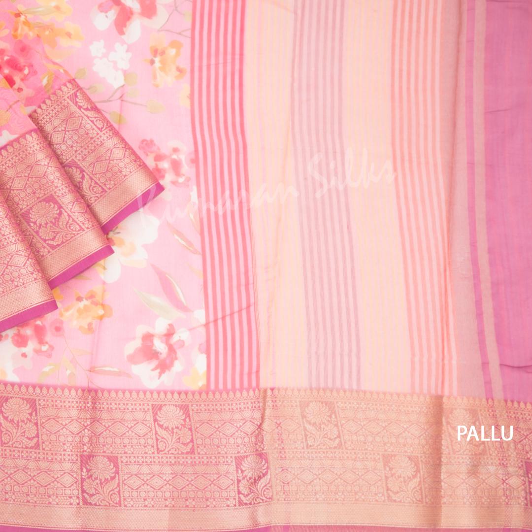 Soft Organza Pink Floral Printed Saree