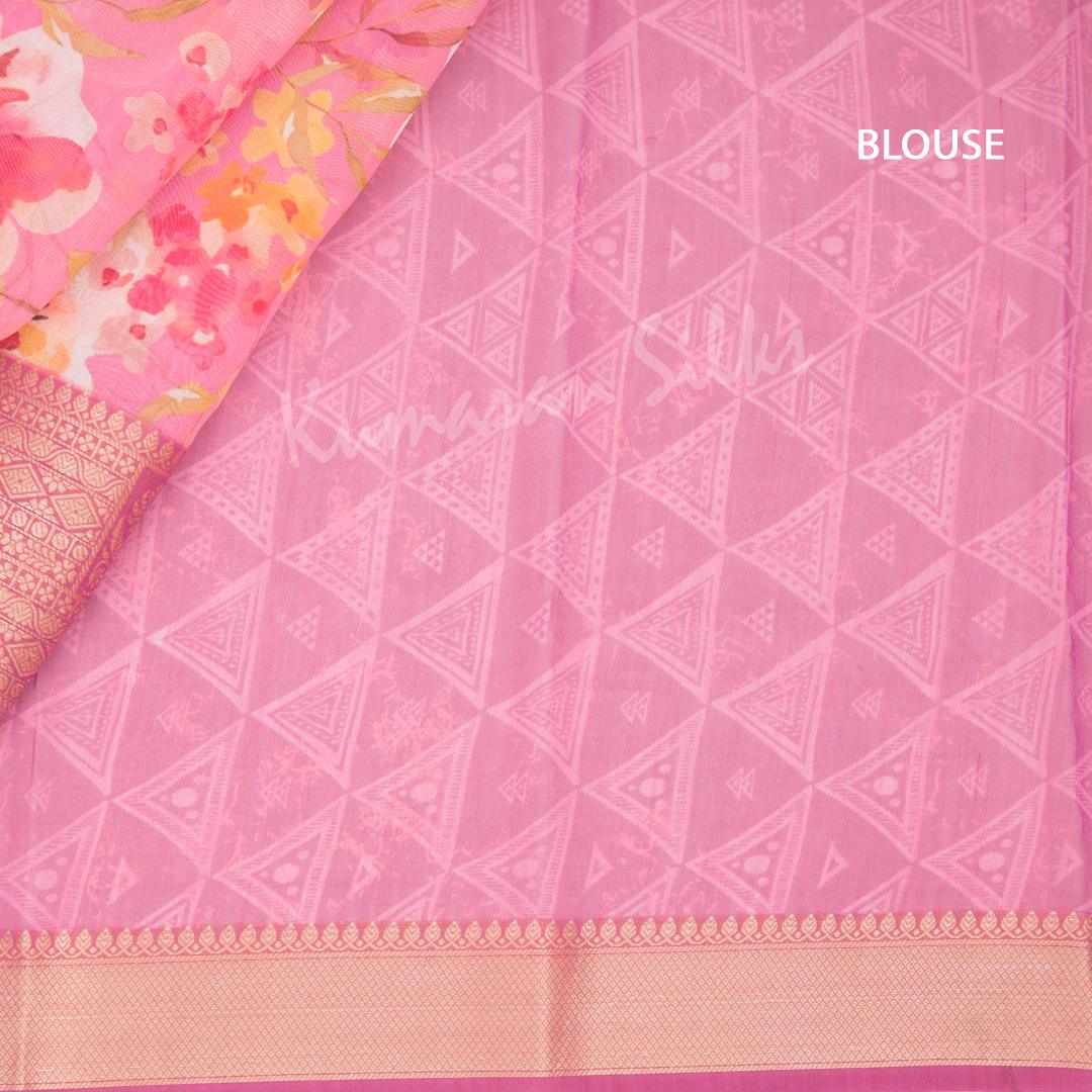 Soft Organza Pink Floral Printed Saree