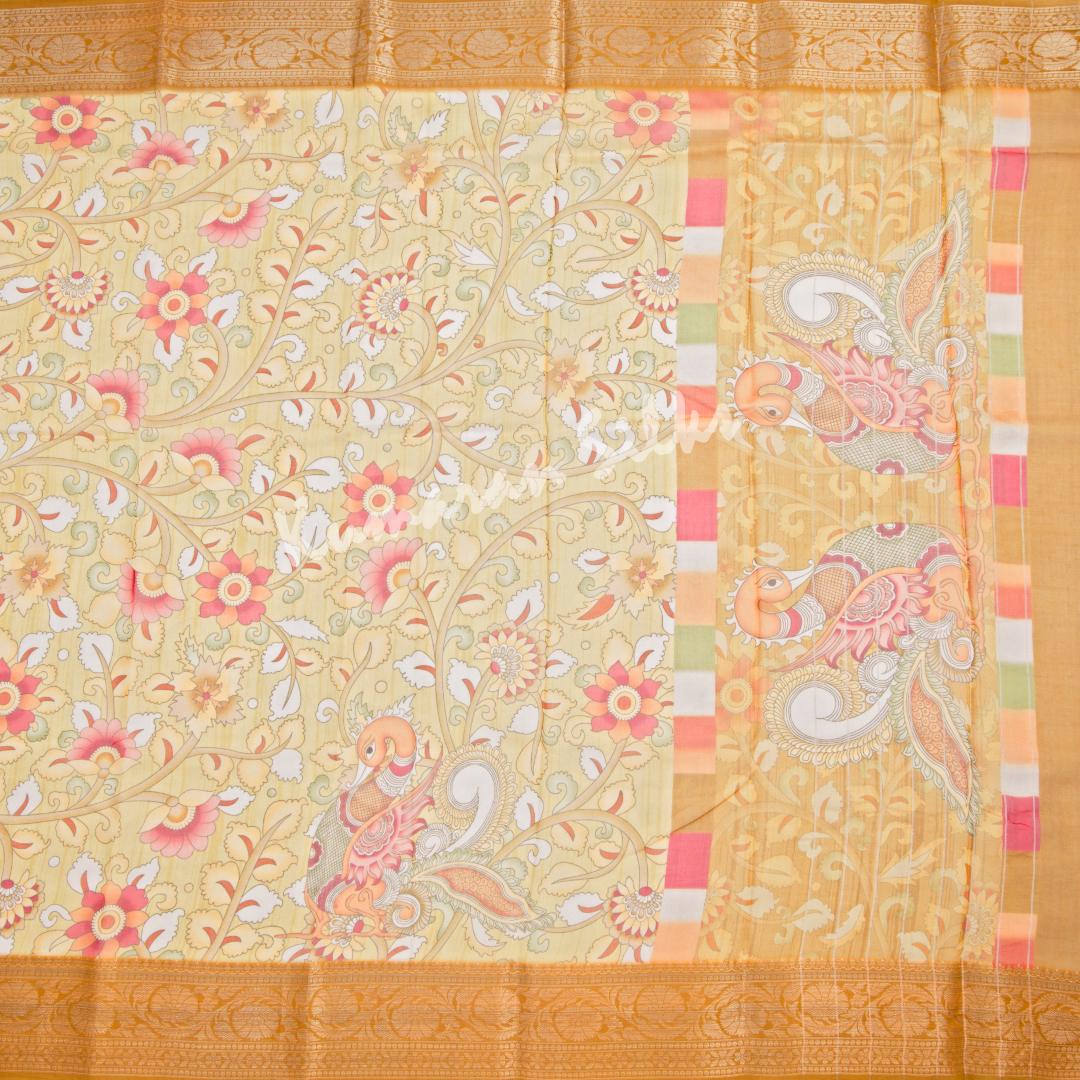 Soft Organza Gold Kalamkari Printed Saree