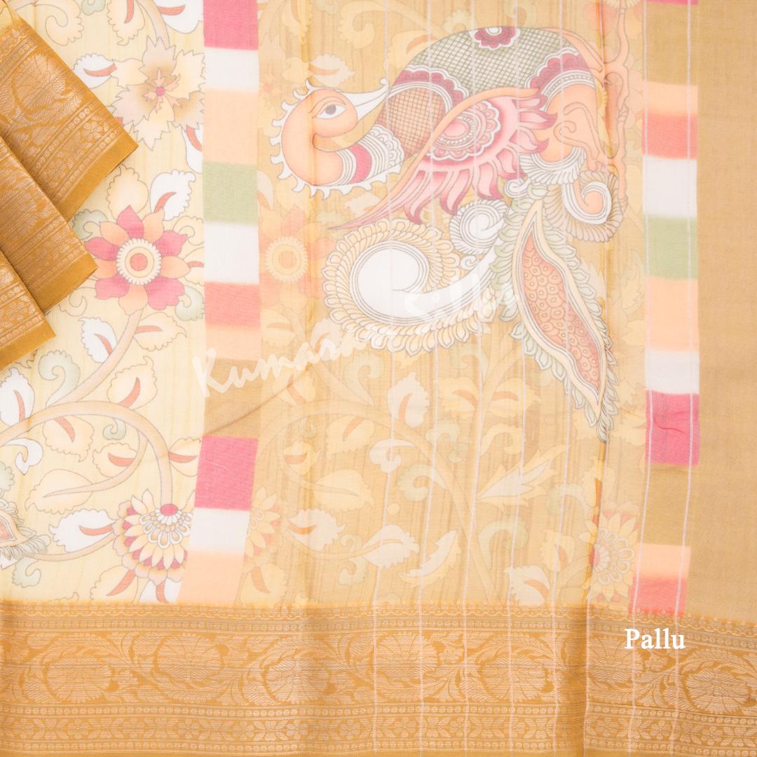 Soft Organza Gold Kalamkari Printed Saree