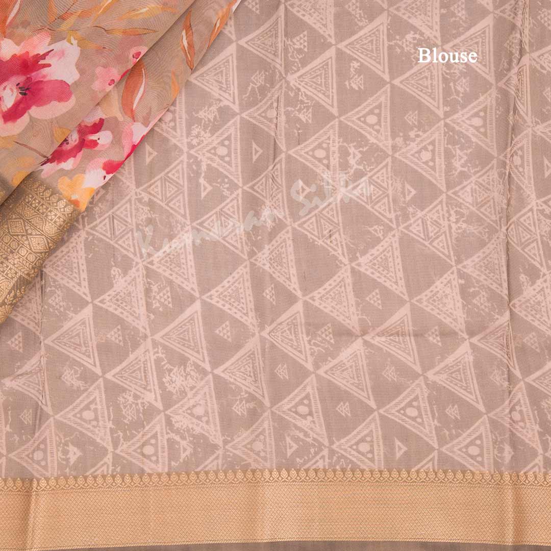 Soft Organza Light Brown Floral Printed Saree 02