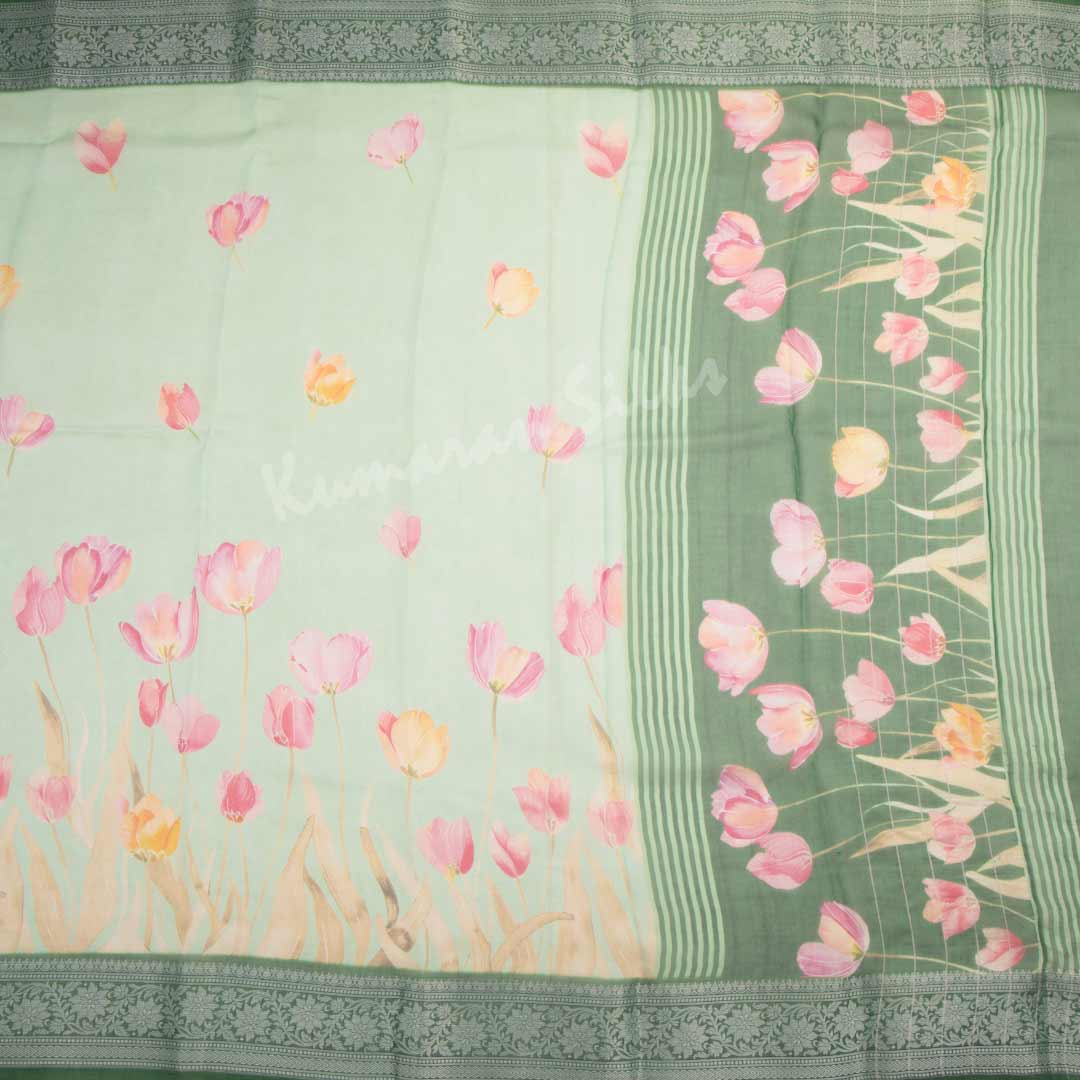 Soft Organza Pista Green Floral Printed Saree