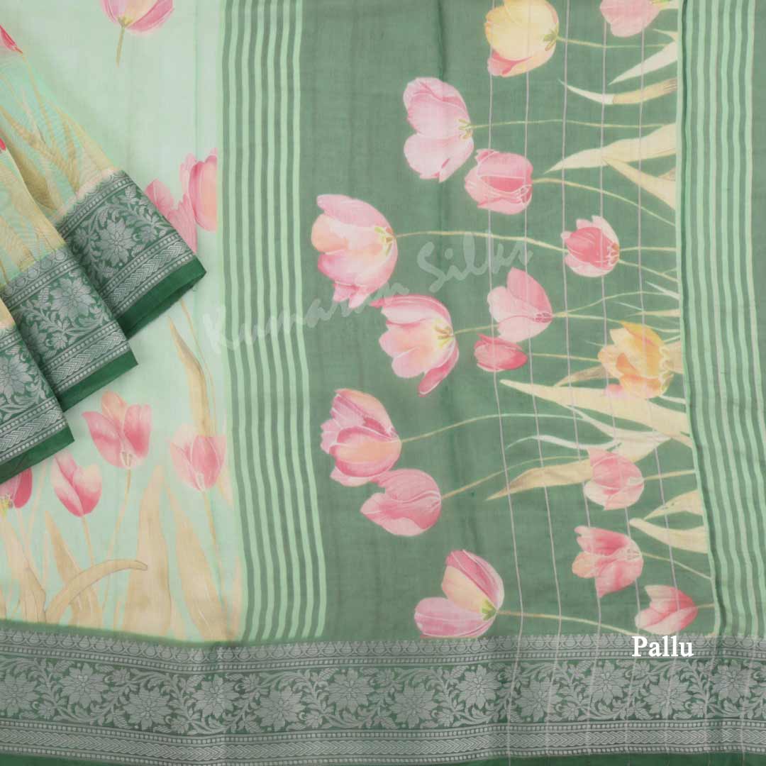 Soft Organza Pista Green Floral Printed Saree