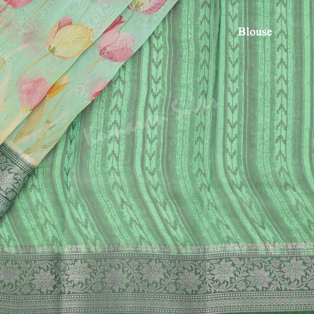 Soft Organza Pista Green Floral Printed Saree