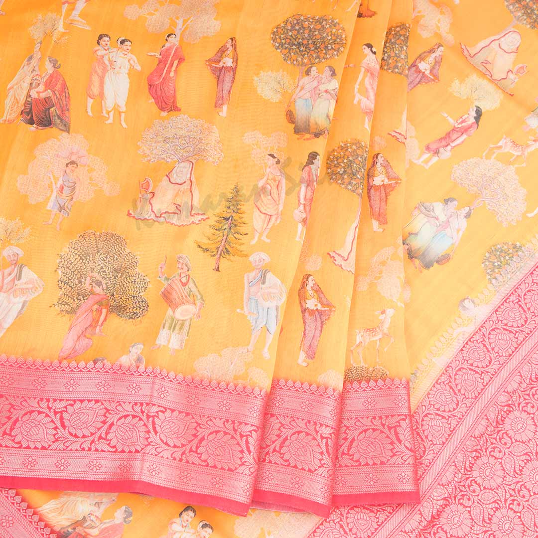 Silk Viscose Traditional Mankind Mango Yellow Printed Saree