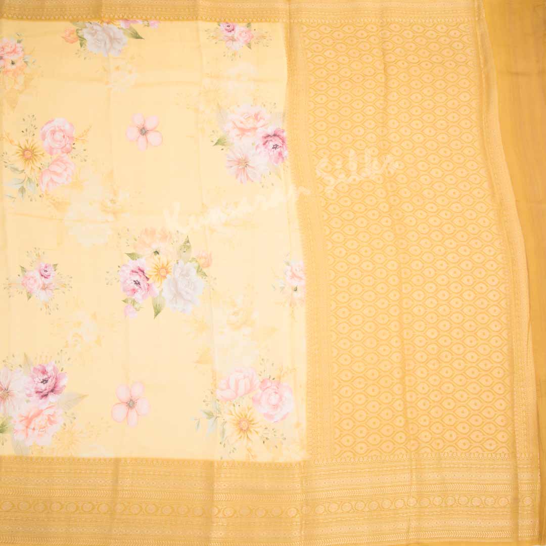 Silk Viscose Light Yellow Floral Printed Saree