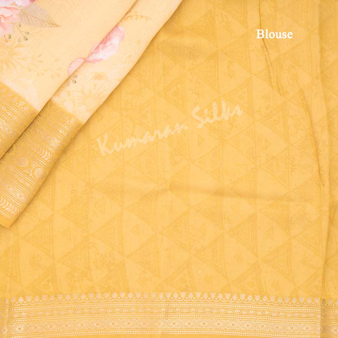 Silk Viscose Light Yellow Floral Printed Saree