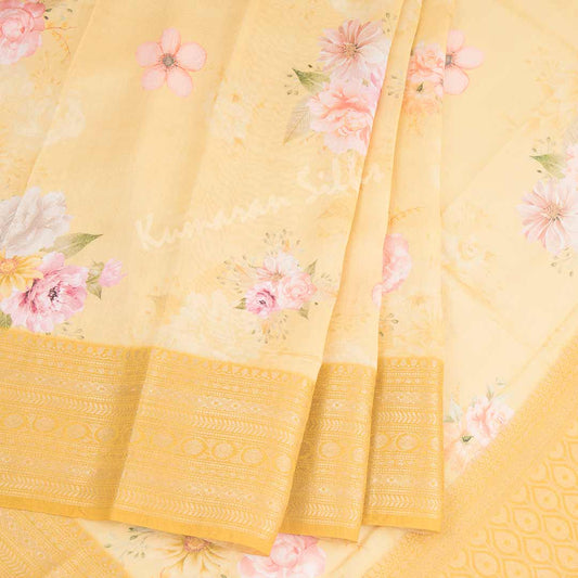 Silk Viscose Light Yellow Floral Printed Saree