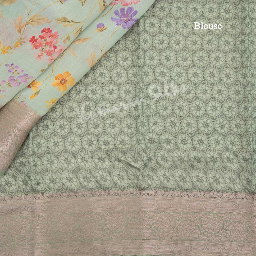 Silk Viscose Pista Green Floral Printed Saree