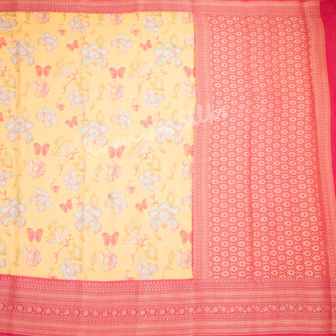 Silk Viscose Yellow Floral Printed Saree