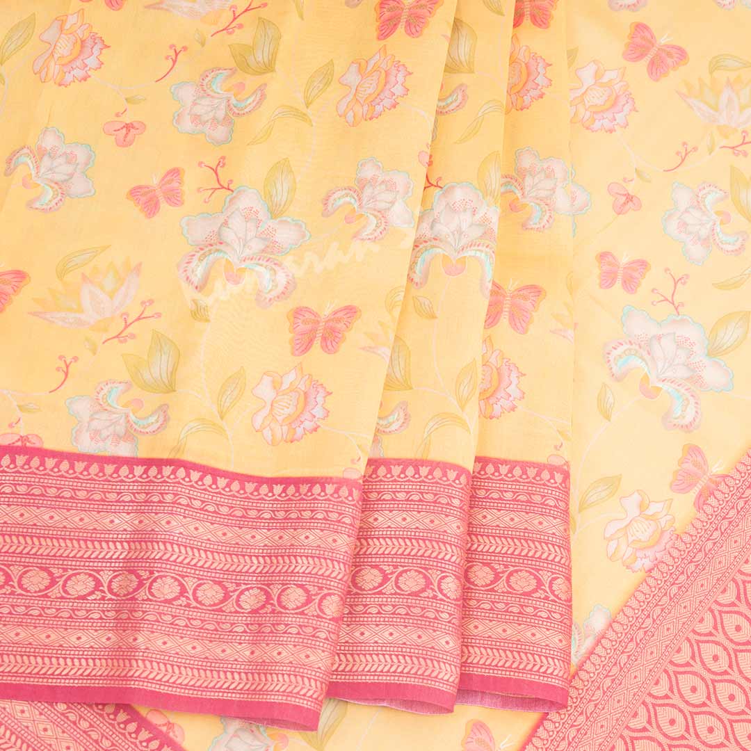 Silk Viscose Yellow Floral Printed Saree