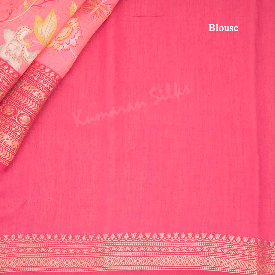 Soft Organza Rose Pink Floral Printed Saree