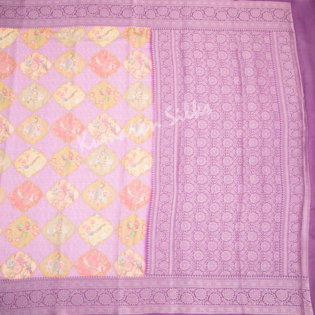 Silk Viscose Purple Printed Saree With Birds Motif On The Body