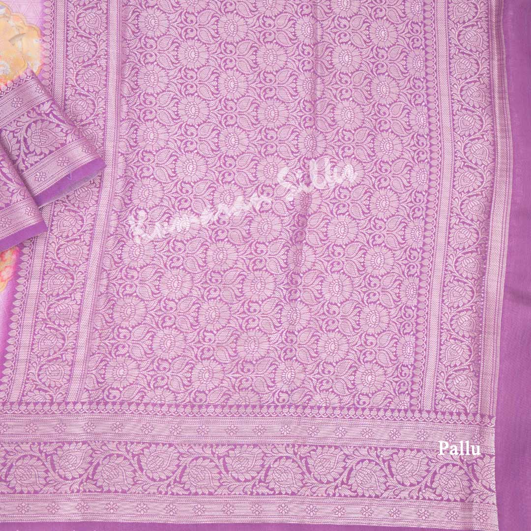 Silk Viscose Purple Printed Saree With Birds Motif On The Body