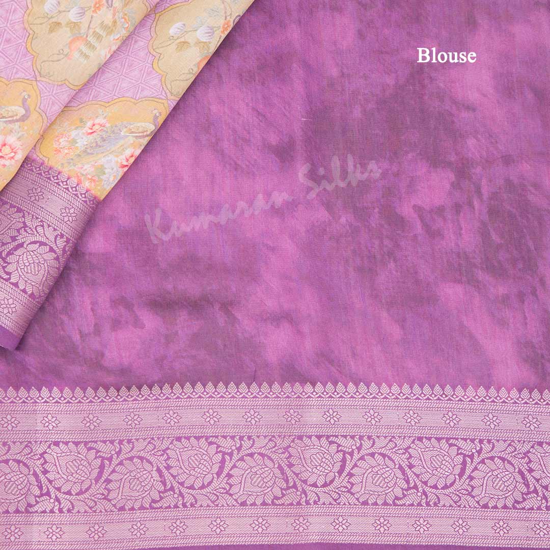 Silk Viscose Purple Printed Saree With Birds Motif On The Body