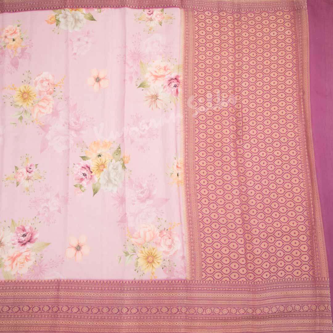 Silk Viscose Light Pink Floral Printed Saree