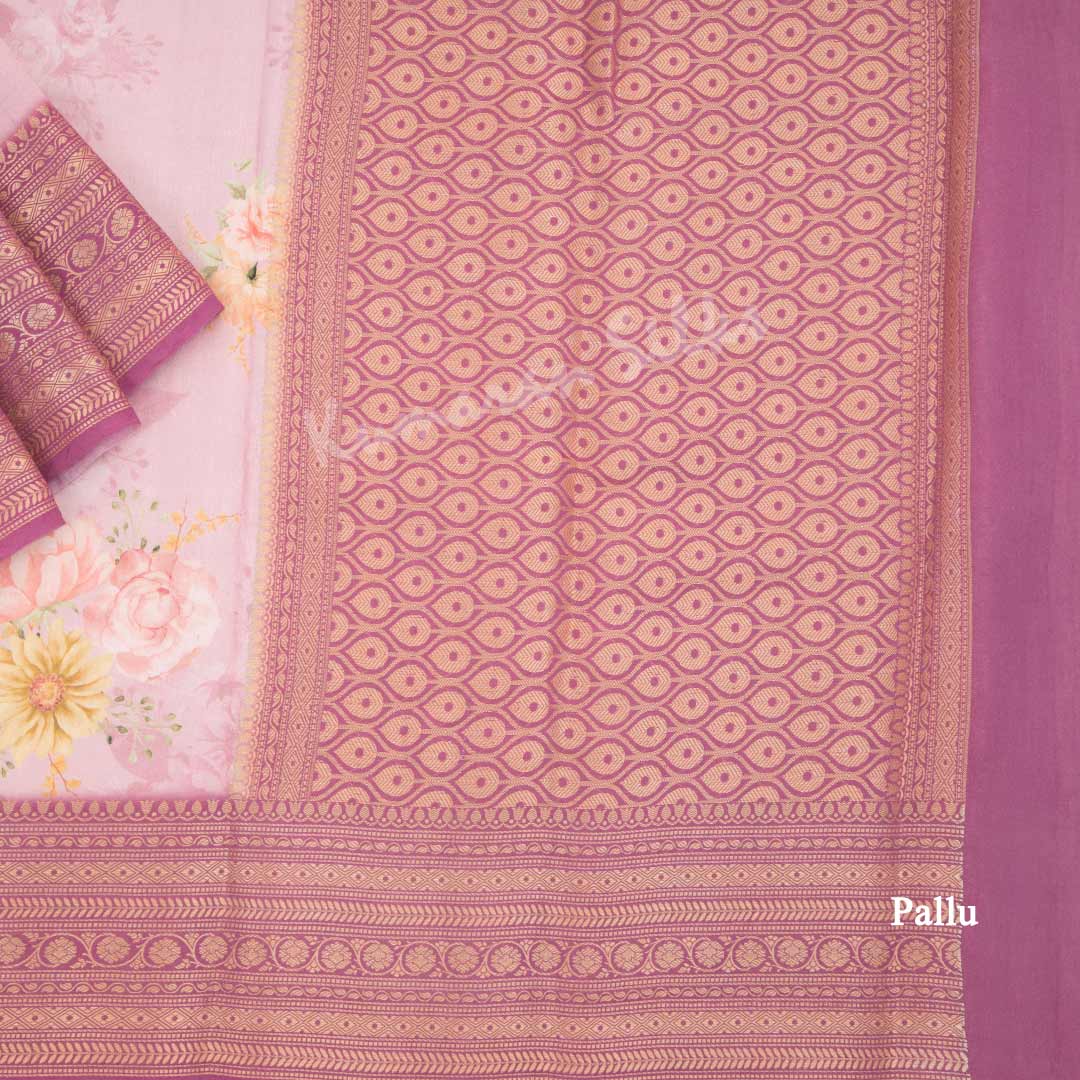 Silk Viscose Light Pink Floral Printed Saree