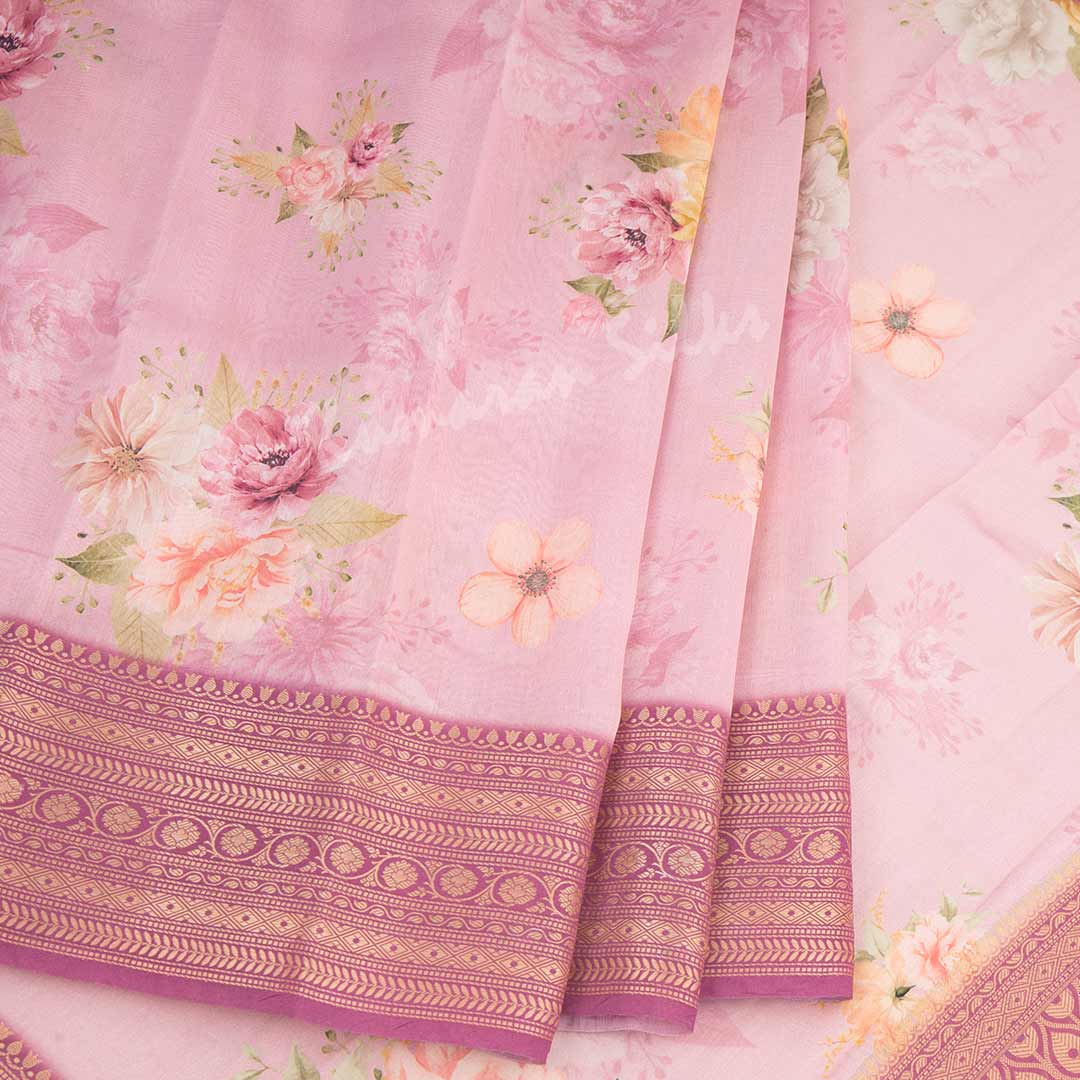 Silk Viscose Light Pink Floral Printed Saree