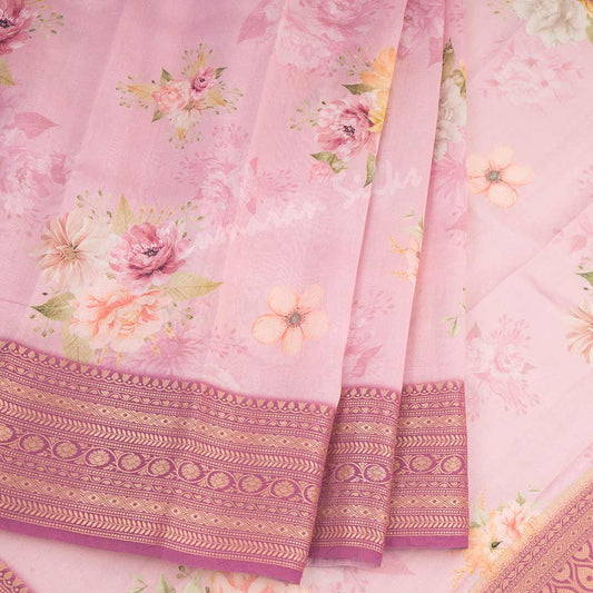 Silk Viscose Light Pink Floral Printed Saree