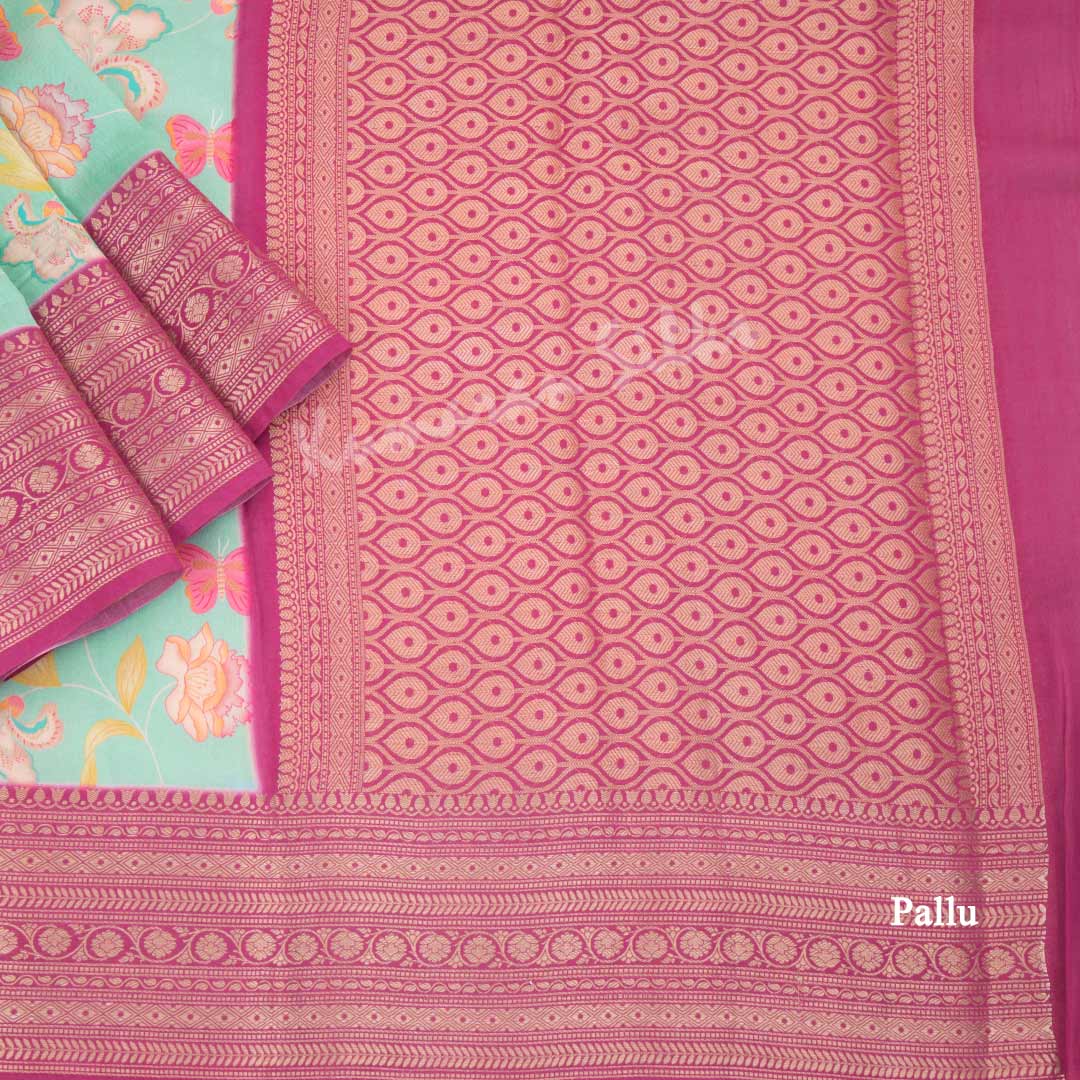 Silk Viscose Mint Green Floral Printed Saree