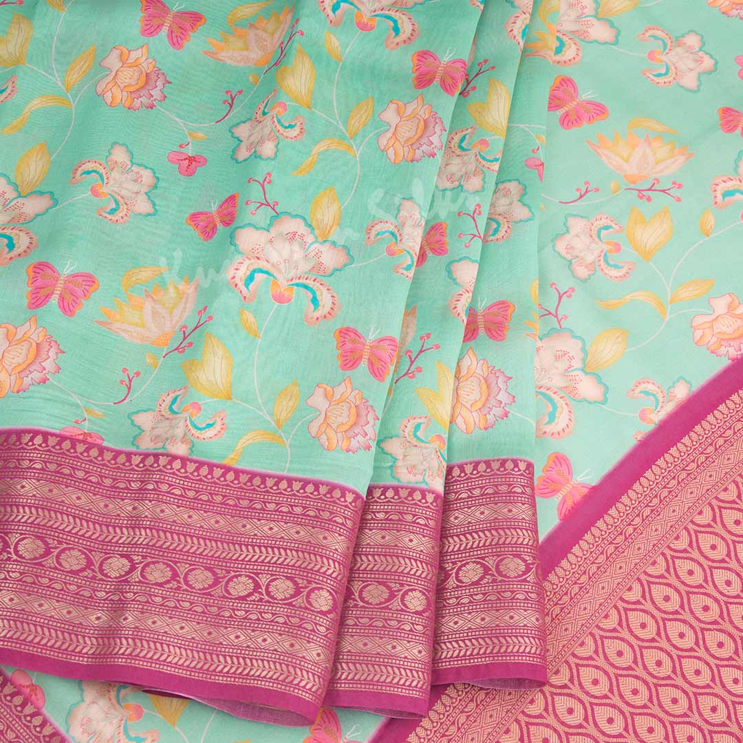 Silk Viscose Mint Green Floral Printed Saree