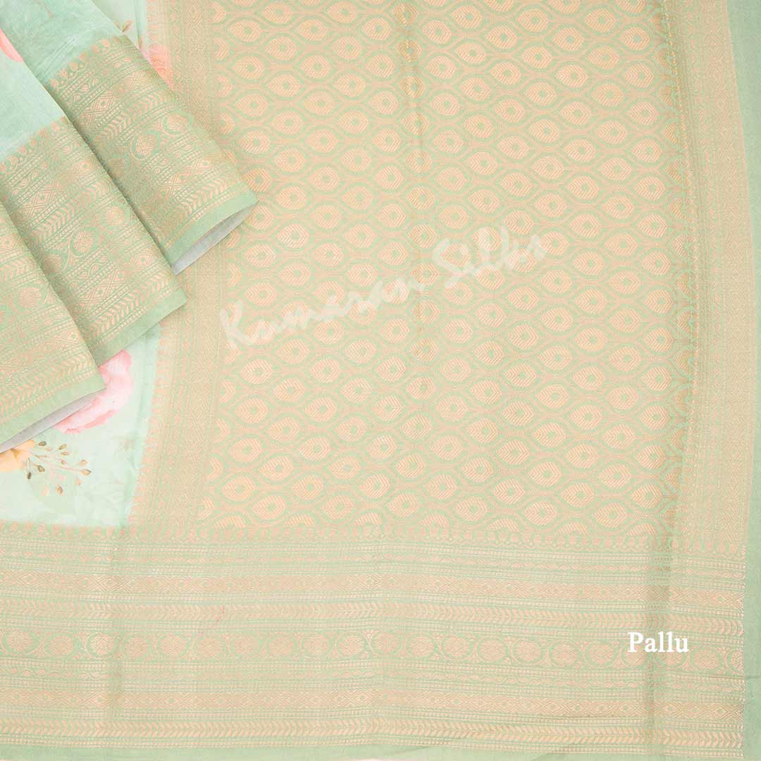 Silk Viscose Pista Green Floral Printed Saree 02