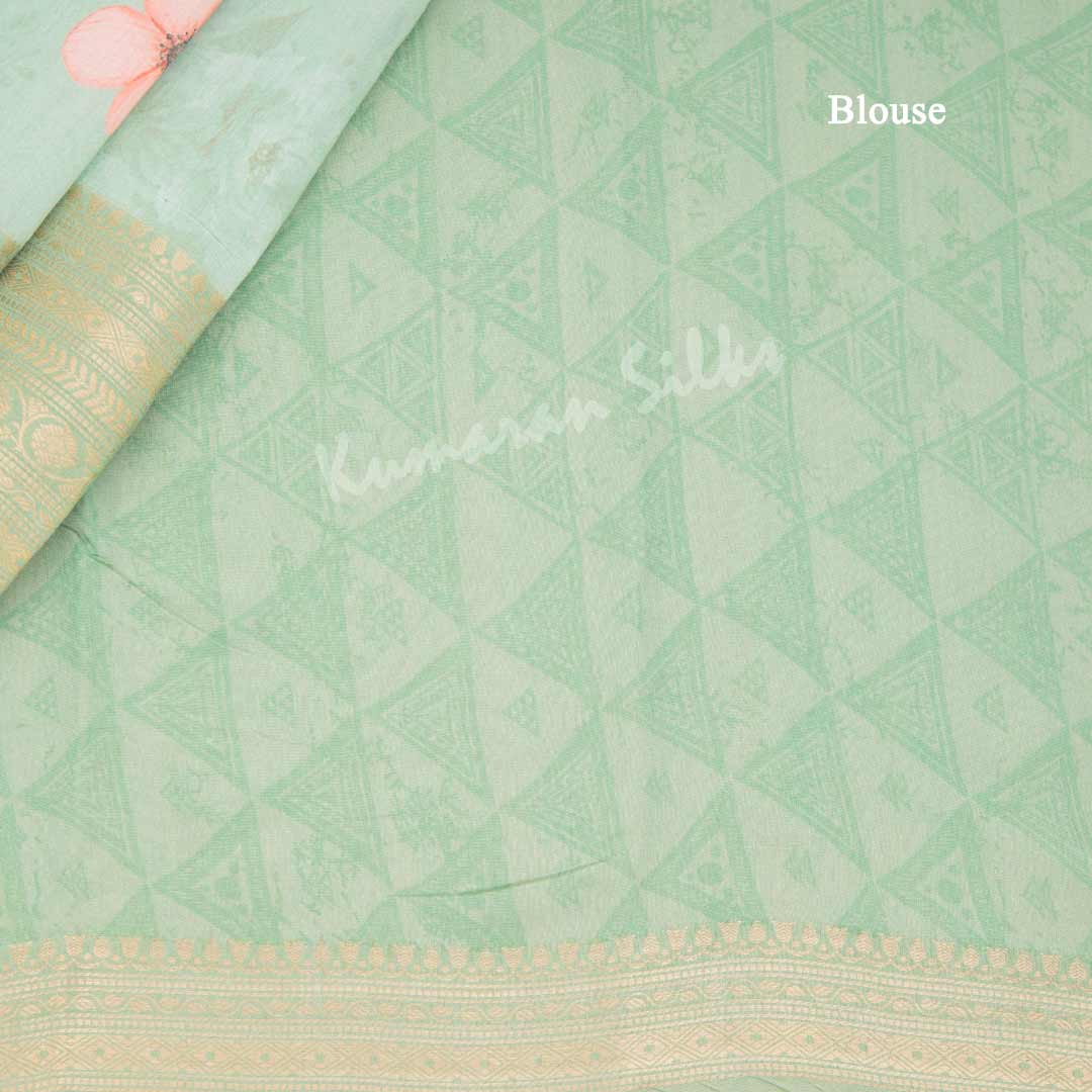 Silk Viscose Pista Green Floral Printed Saree 02