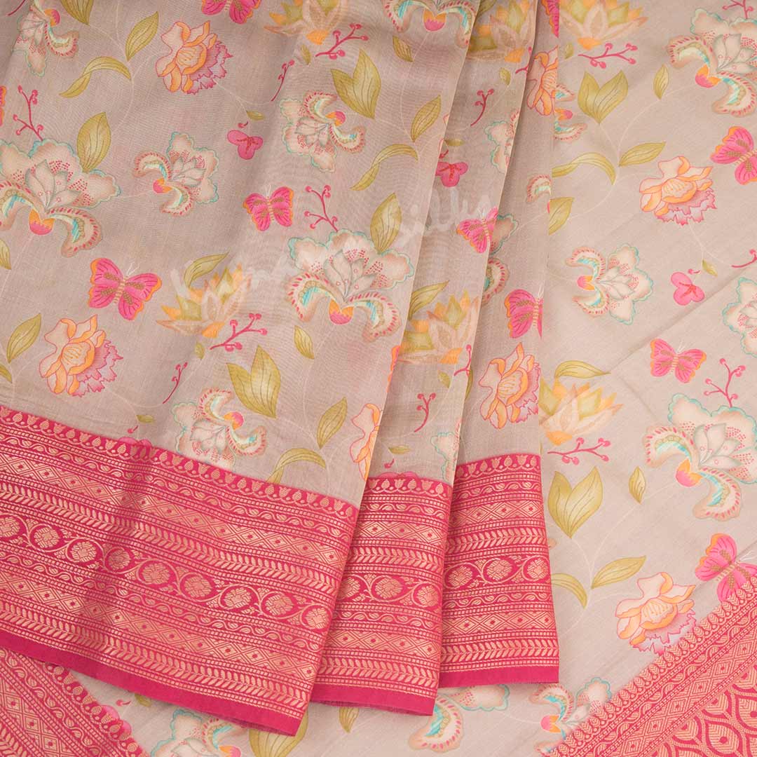 Silk Viscose Light Brown Floral Printed Saree