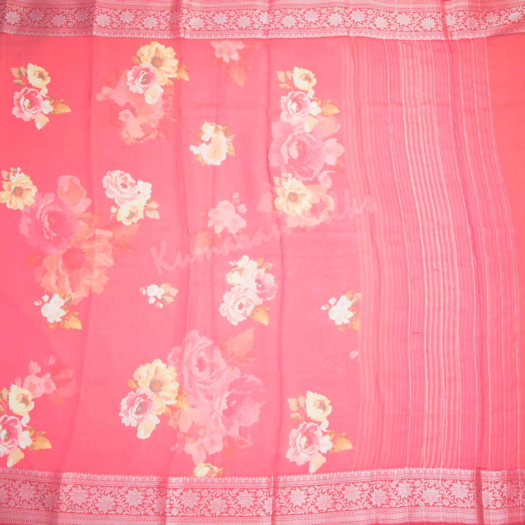 Soft Organza Hot Pink Floral Printed Saree