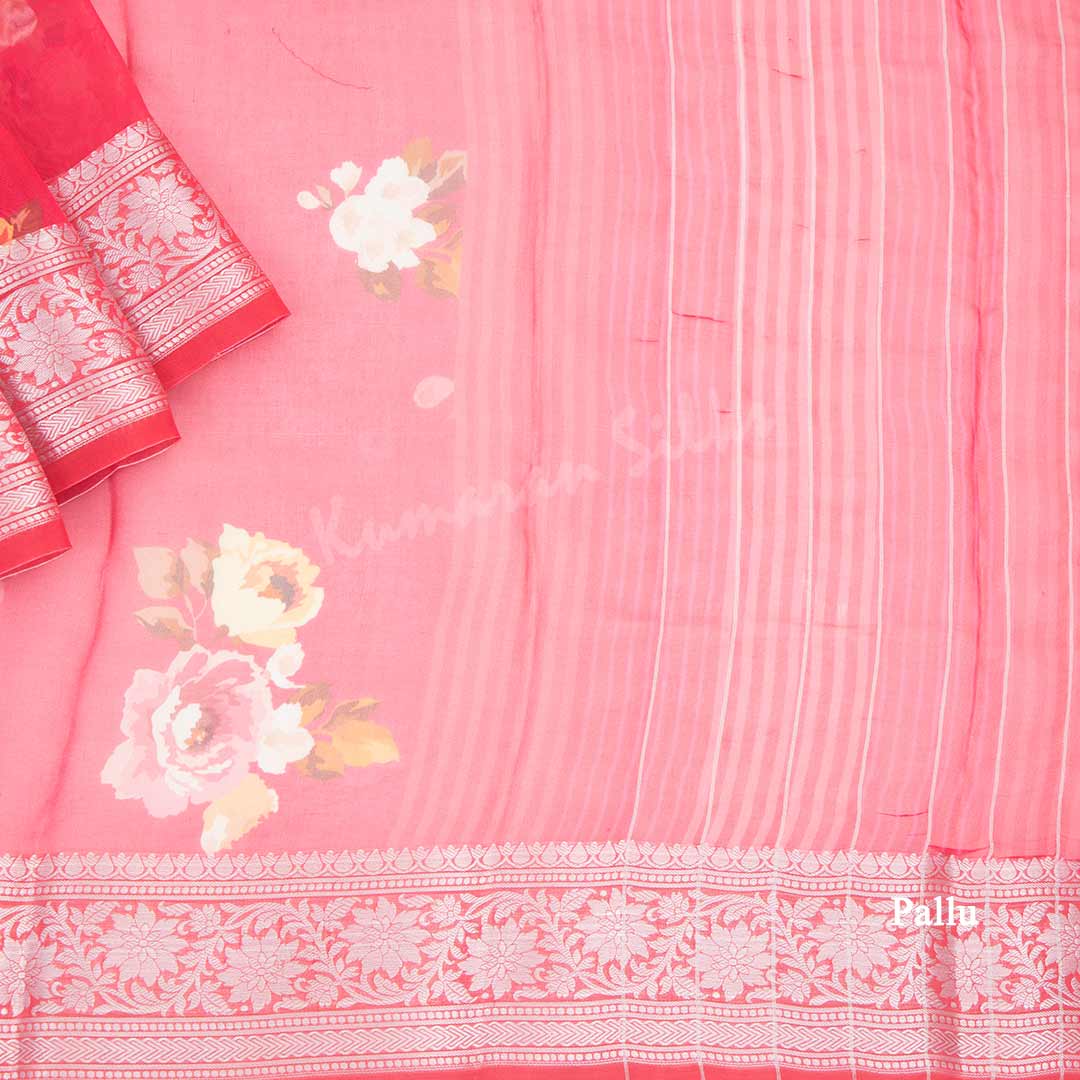 Soft Organza Hot Pink Floral Printed Saree