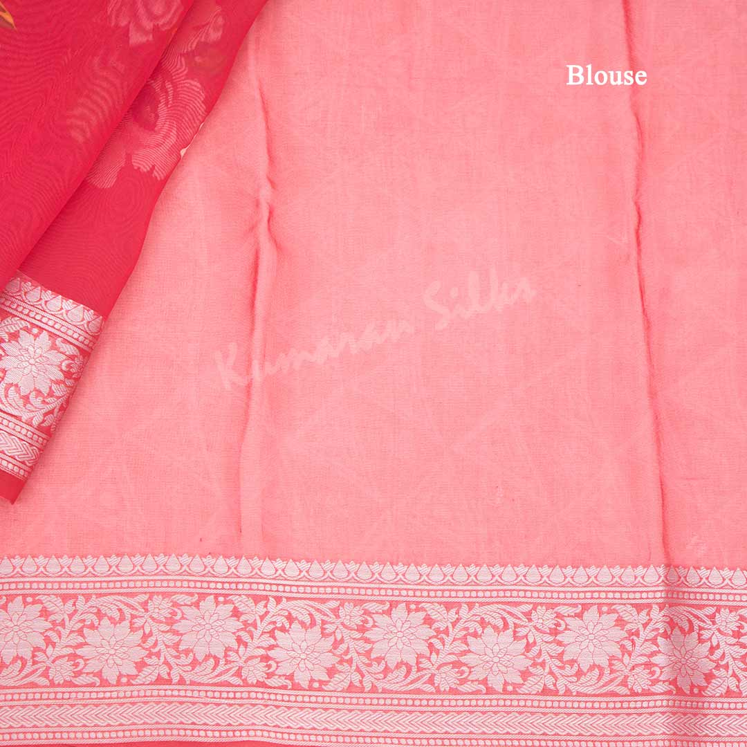 Soft Organza Hot Pink Floral Printed Saree