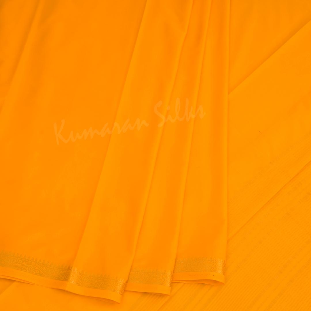 Semi Mysore Silk Plain Mango Yellow Saree 09