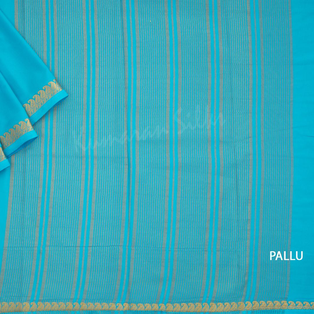 Semi Mysore Silk Plain Sky Blue Saree 02