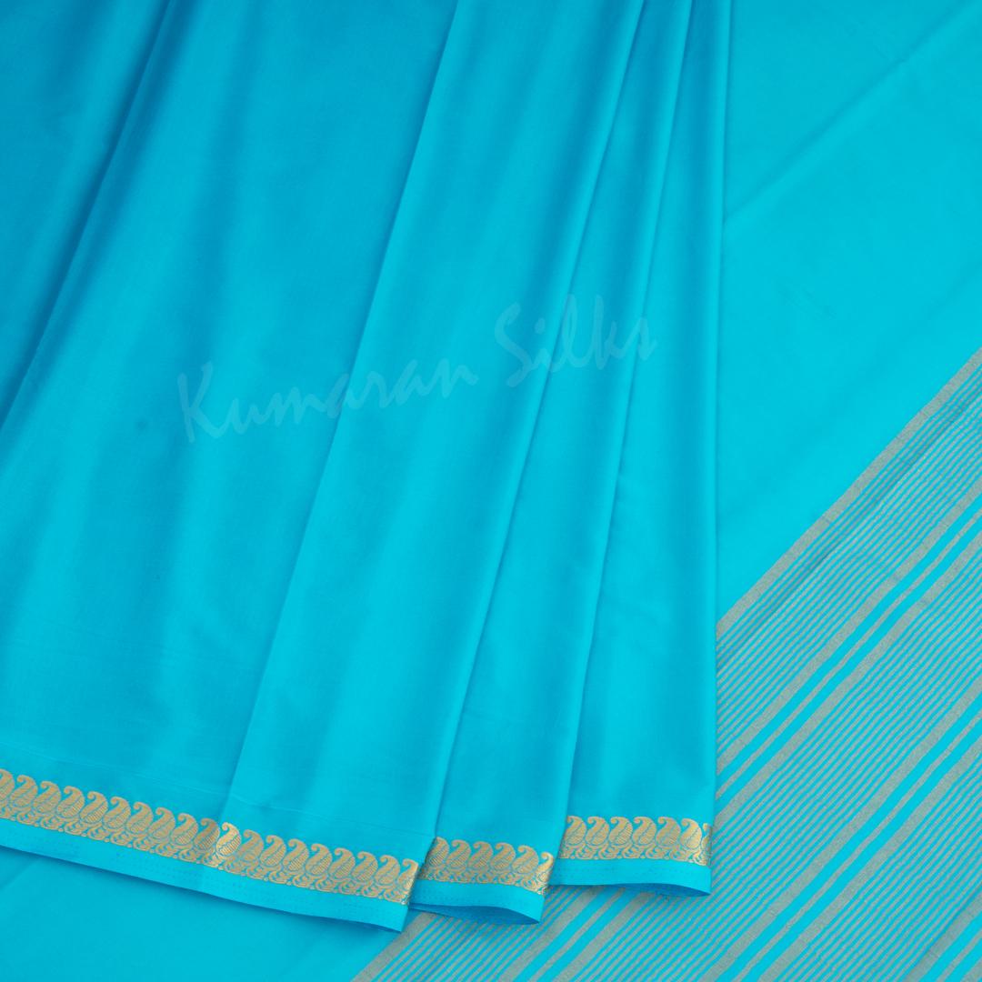 Semi Mysore Silk Plain Sky Blue Saree 02