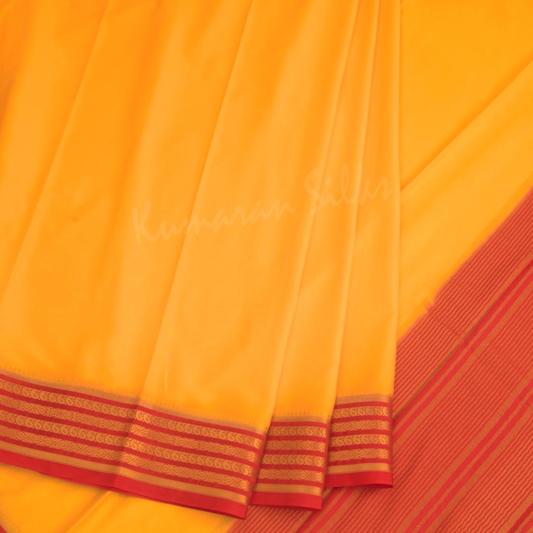 Semi Mysore Silk Plain Mango Yellow Saree 10