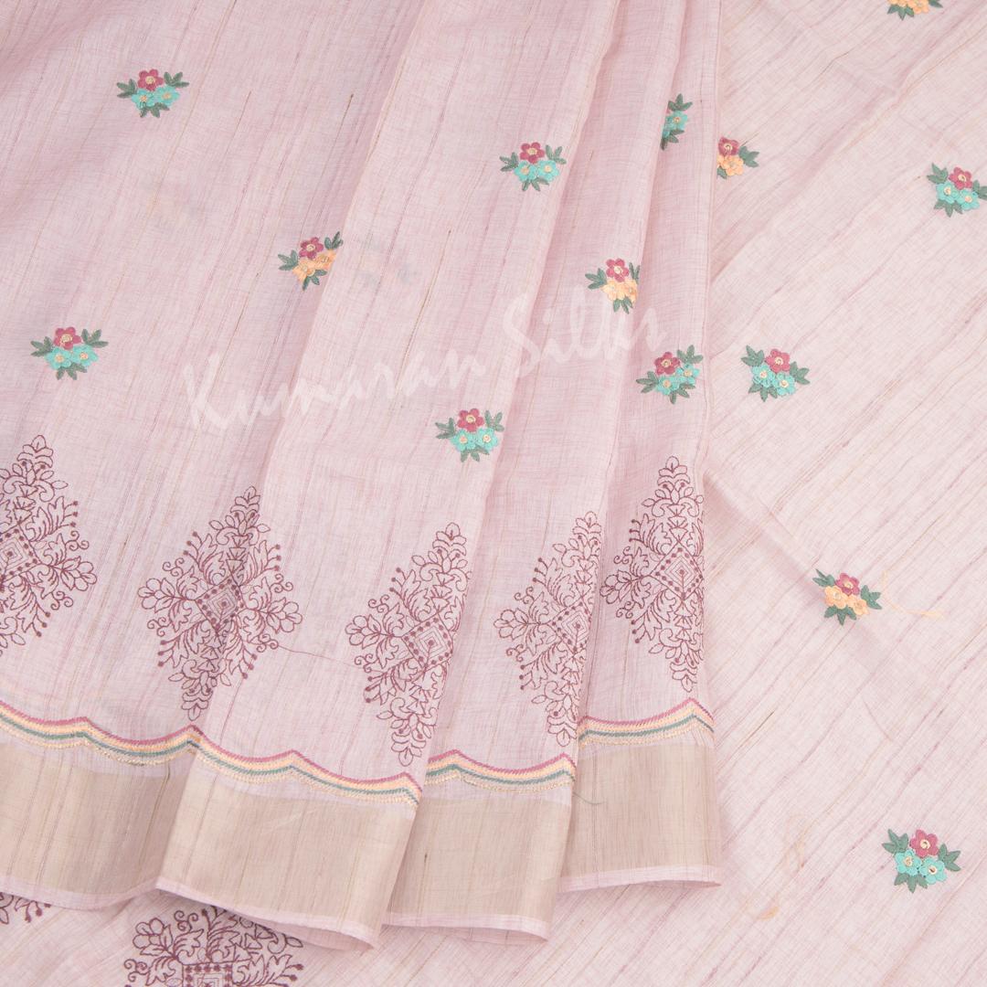 Semi Raw Silk Embroidered Light Blue Saree