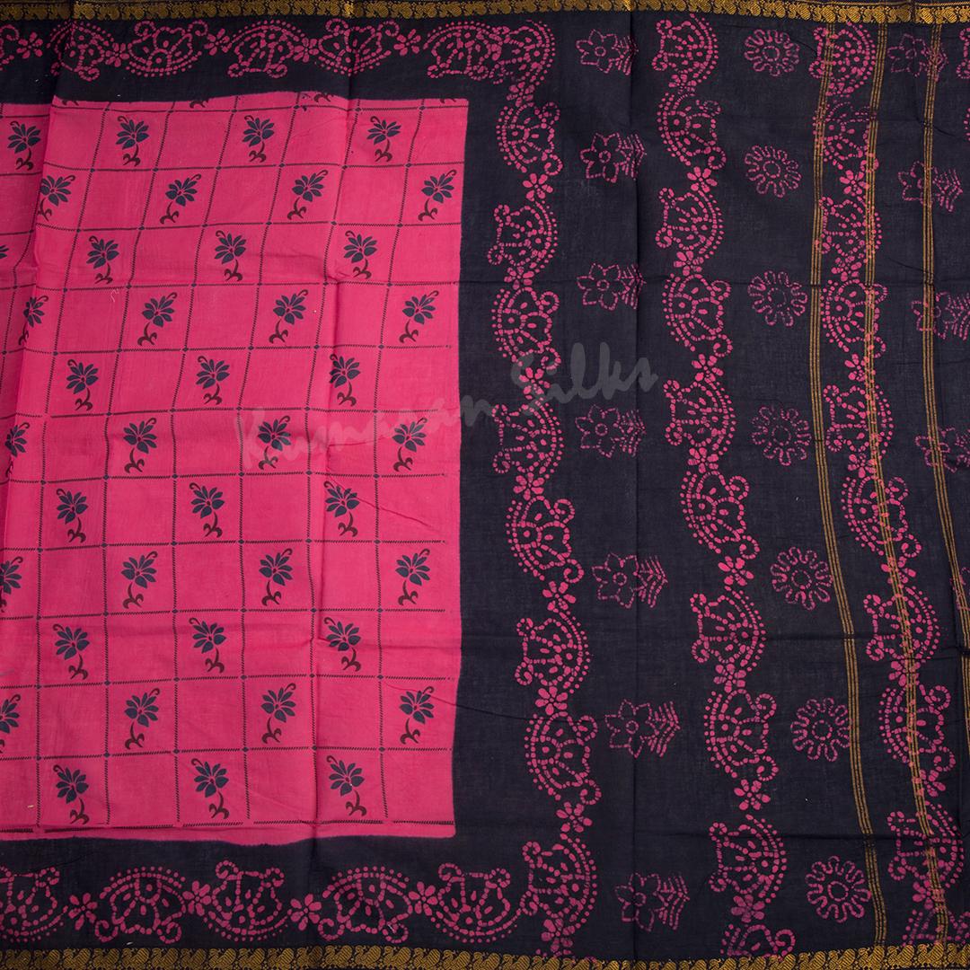 Sungudi Cotton Hot Pink Printed Saree Without Blouse 03 - Kumaran Silks